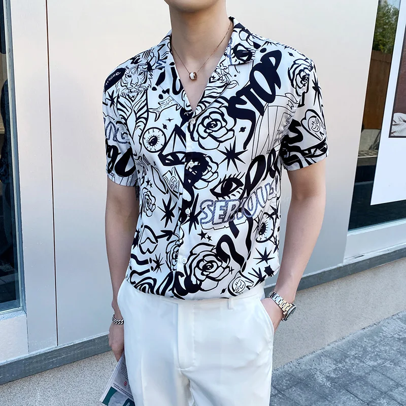 Качественная свободная Мужская рубашка с цифровым принтом летняя универсальная