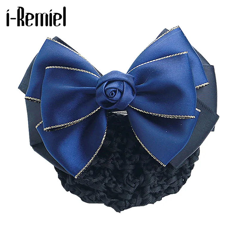 i-Remiel Stylish Ribbon Hair Cover Flower Bowknot Bun Net Snood Bow Hairpin Accesories Headdress Pin Lady Women | Украшения и