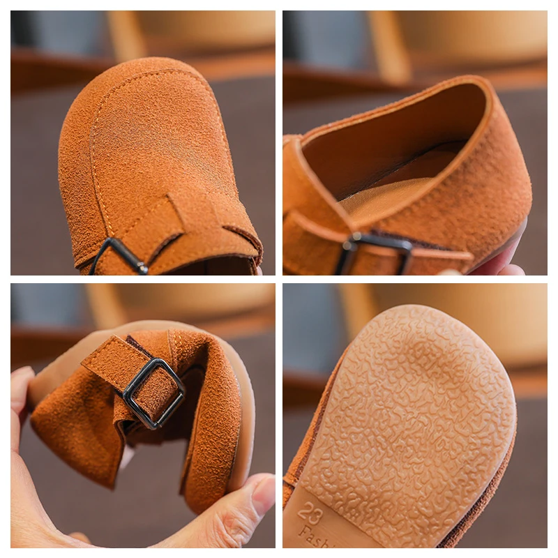 

Miqieer Spring Boys Casual Shoes Korean Style Children PU Leather Breathable Soft Non-slip Loafers Girls Princess Single Shoes