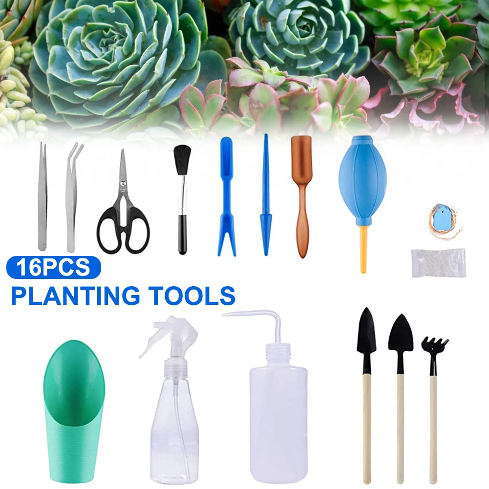 

16Pcs Gardening Plant Planting Tool Set Sprayer Soil Shovel/Spoon/Scissors/Rake/Spade Digging Watering Loosening Soil Tools