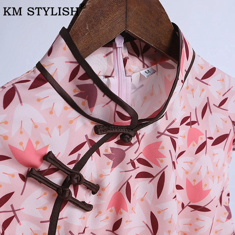 

Women's Chinese Chiffon Summer Dress Elegant Young Lady Knee Length qipao Vestidos Party Print Dresses Sexy Split Cheongsam