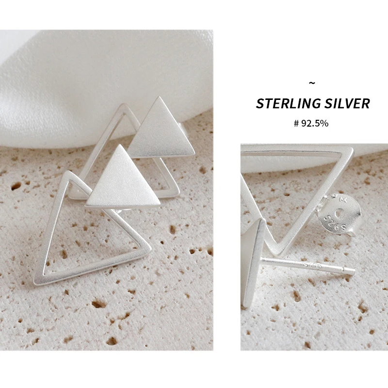 VIVILADY Triangle Geometric 925 Sterling Silver Women Stud Earrings Hollow Chic Piercing Delicate Girl Jewelry Brincos | Украшения и