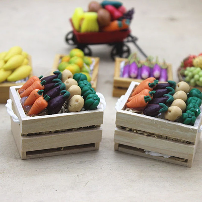 1:12 Mini Food Milk Bread Basket/Vegetables Basket/Picnic Simulation Miniatures For Doll House Ornaments Toy Kids Gift | Игрушки и хобби