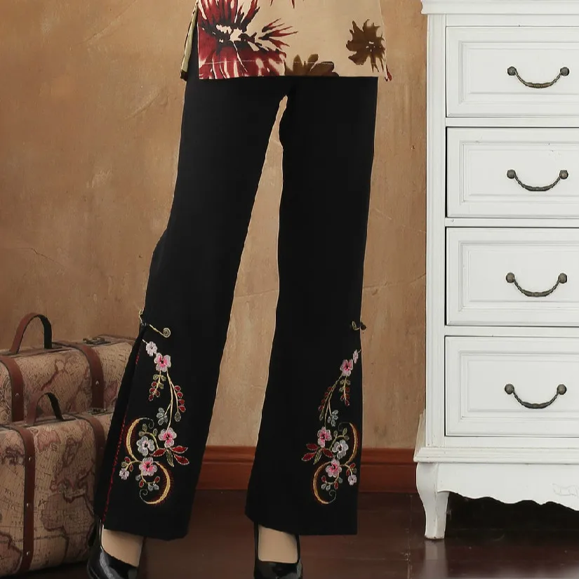 Женская обувь на весну-осень повседневные штаны Длина с вышивкой и цветочным