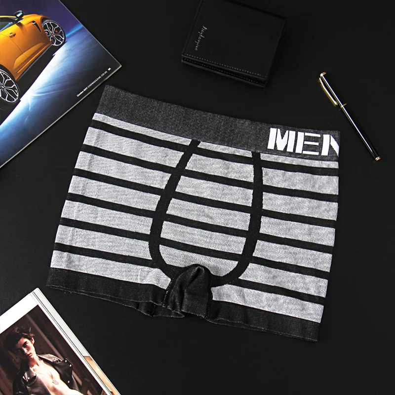 Мужские Бесшовные хлопковые трусы боксеры в полоску удобные шорты spandsx