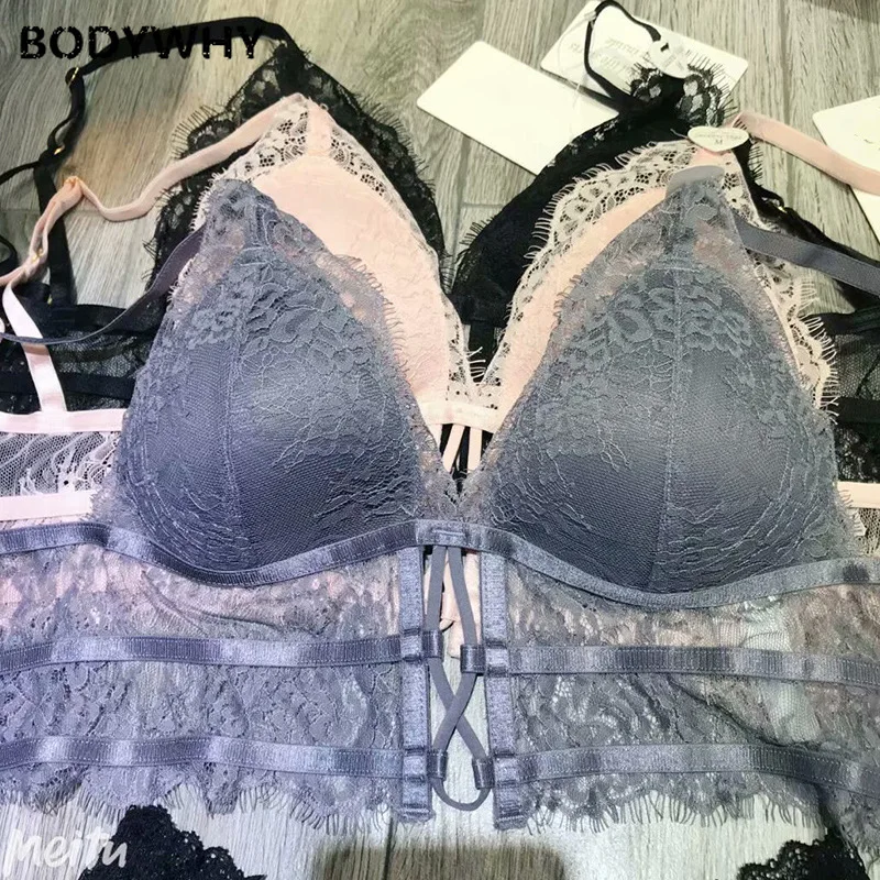 

Sexy Underwear Lace Bra Set Back Thin Mold Cup Large Bra Comfortable Fabric with Good Breathability Transparent Lingerie
