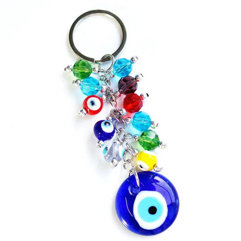 color random EVIL EYE подвеска с бусинами из кристаллов брелок серебряный цвет Сумочка с кольцом брелок синий турецкий глаз брелок ювелирные изделия для женщин мужчин LE244 - Цвет: color random