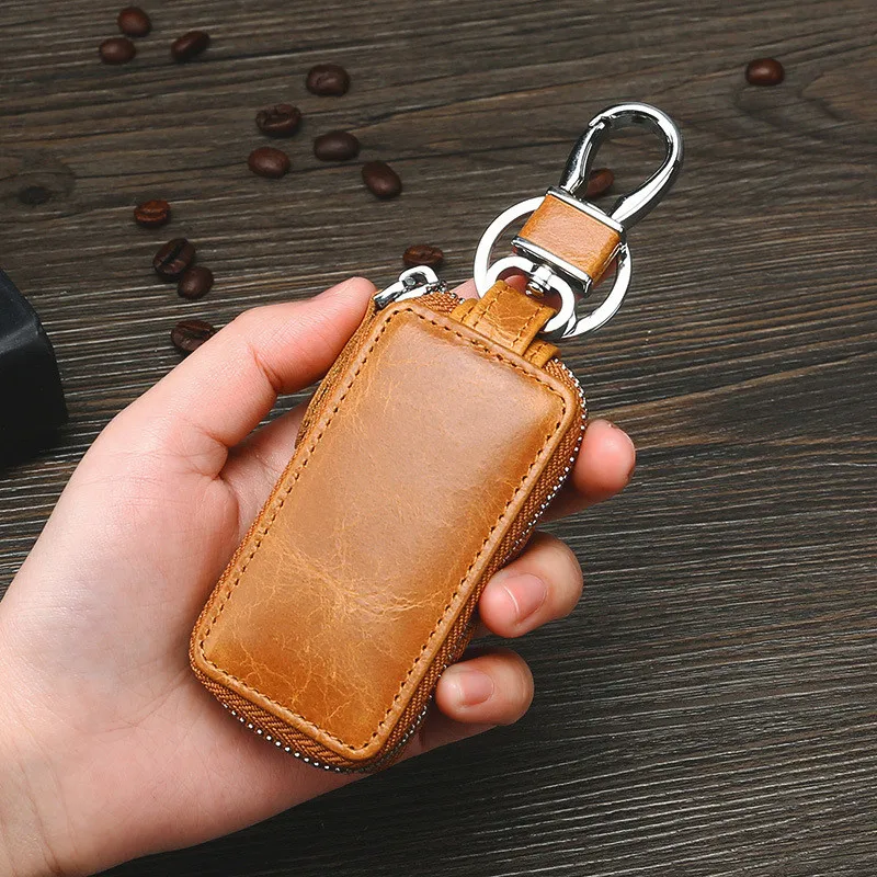 Кожаный чехол для ключей из коровьей кожи с кольцом масло воск текстура брелок