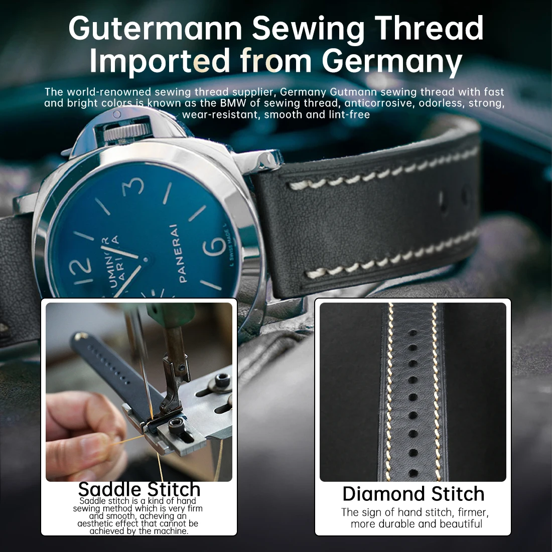 MAIKES Watch Band Genuine Leather straps 20mm 22mm 24mm Watch Accessories Suitable For DW watches Galaxy Watch Gear s3