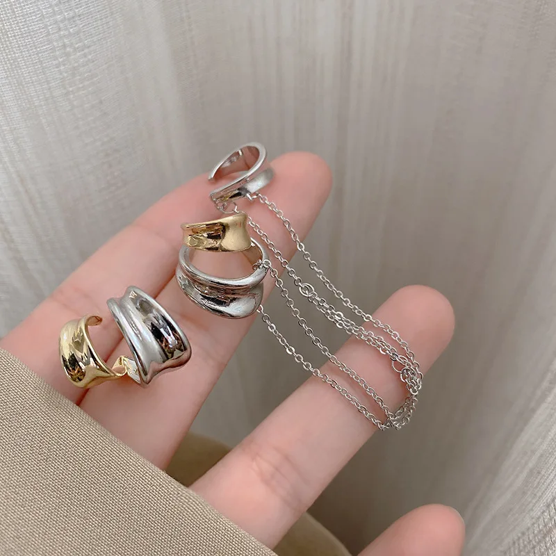 

2PC New Fashion Gold Color Geometric Clip Earrings For Women Simple Fake Cartilage Long Tassel Ear Cuff NO Piercing Jewelry Gift