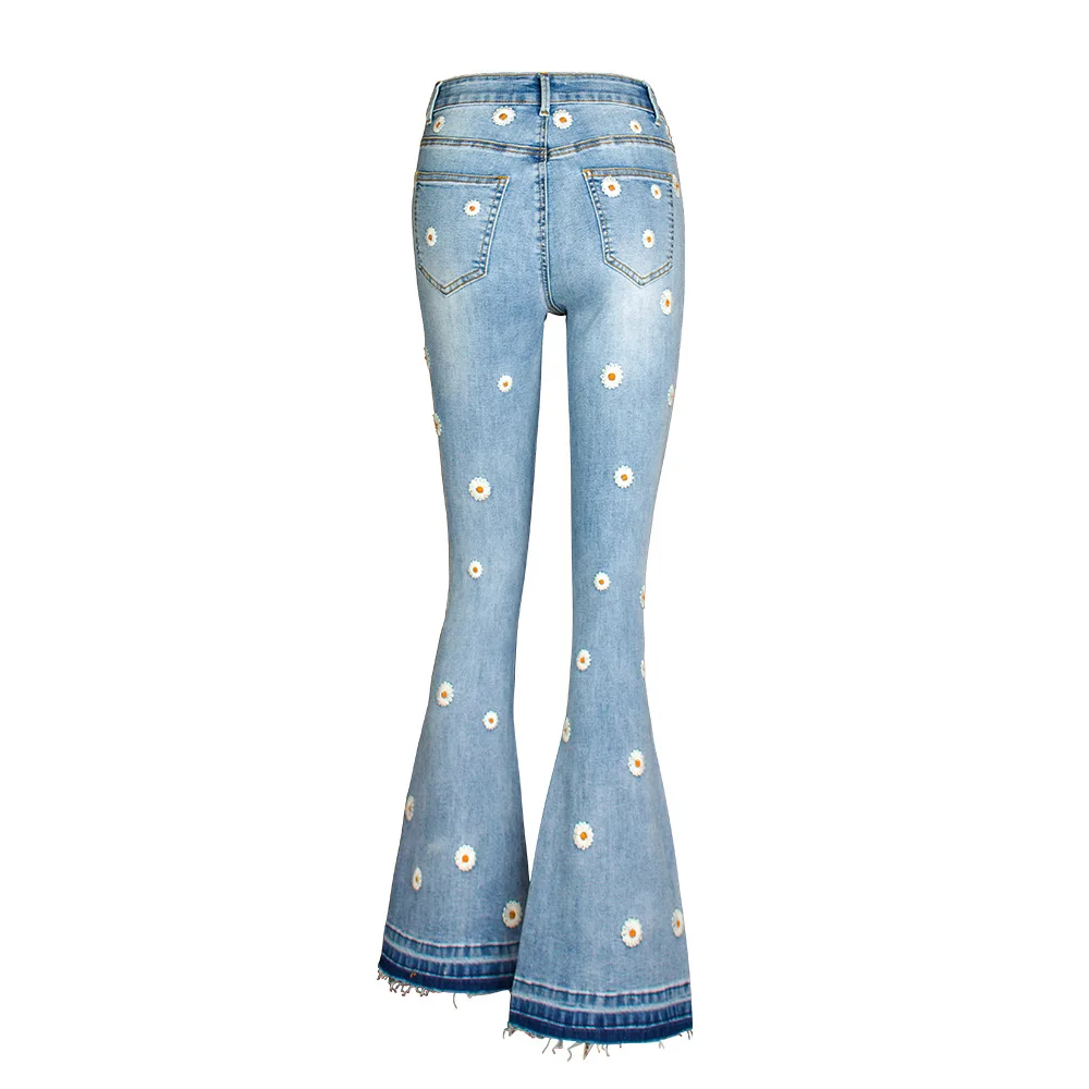 

Huangao women's wide leg pants embroidered horn Daisy jeans