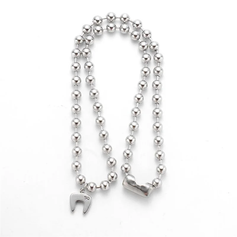 

Fashion Brand Stainless Steel Bead Chain Necklace Choker Simple Lettering Geometric Pendant Men Women Rock UNO Jewelry