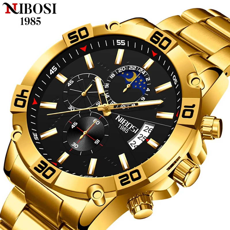 NIBOSI 2021 New Men Watches Top Luxury Brand Wrist Watch Military Chronograph Fashion Quartz Watch Men Clock Relogio Masculino