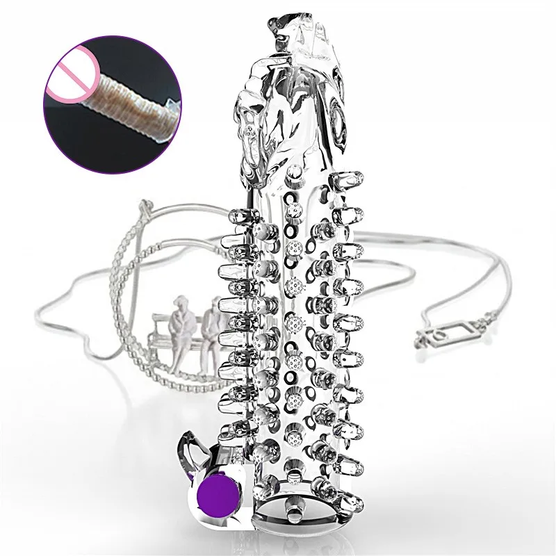 Вибрирующий рукав для пениса - секс-игрушка для мужчин мастурбатор Кристалл Переиспользуемый увеличитель Задержка Кольцо пениса Стимуляция точки G Вагина.