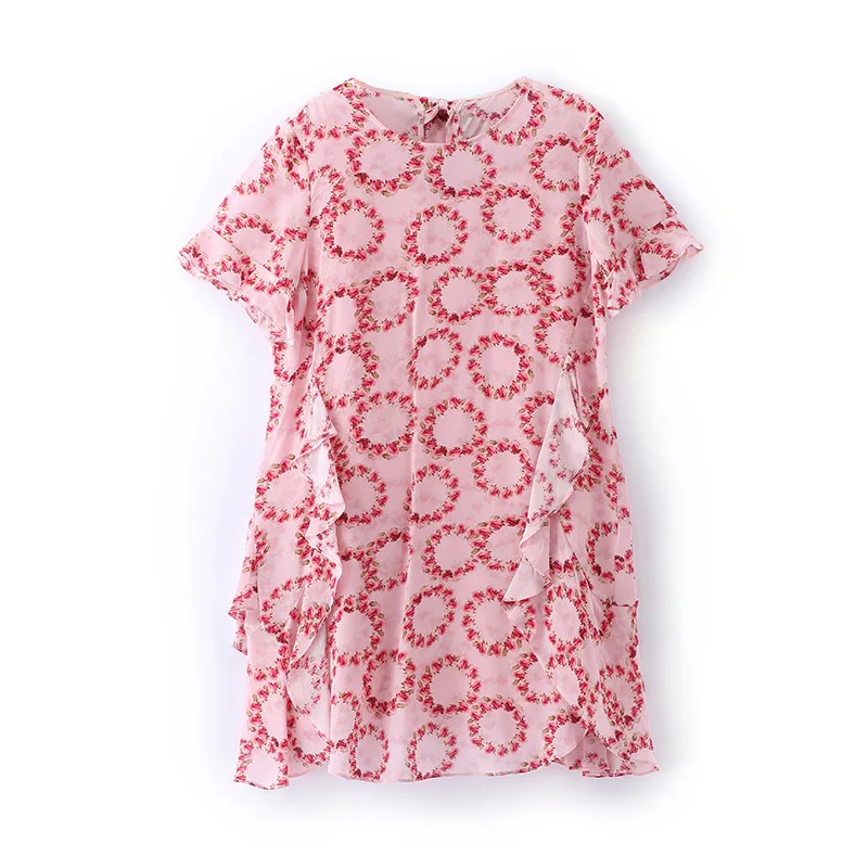 

72402 Fashion New Women's Dress with Flounce Printed Silk Dress A-line Skirt