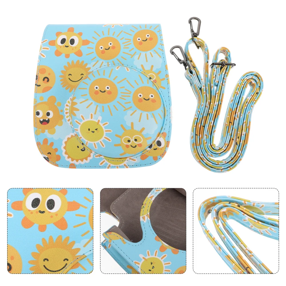 

1Pc Leather Instant Camera Case Lovely Sun-Flower-Pattern Video Camera Bag