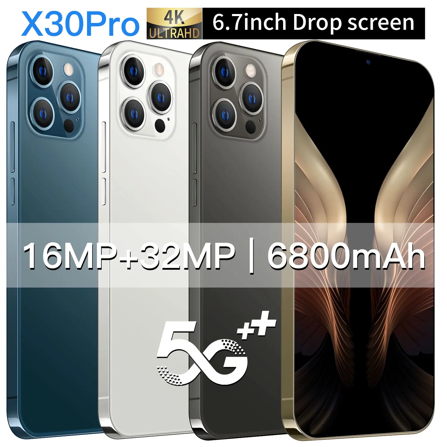 Tel&eacute;fono Inteligente X30 Pro versi&oacute;n Global, smartphone con pantalla de 6,7 pulgadas, Deca Core, 32MP, MTK6889, 6800Mah, 512GB + 12GB, Android 10-5