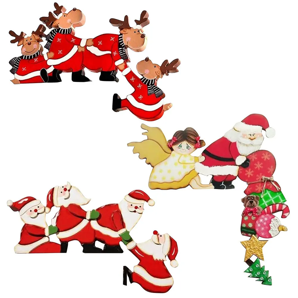 

3PCS Christmas Door Frame Decoration Door Hanging Santa Wooden Elk Decor for Party Ornament New Christmas Door Decoration