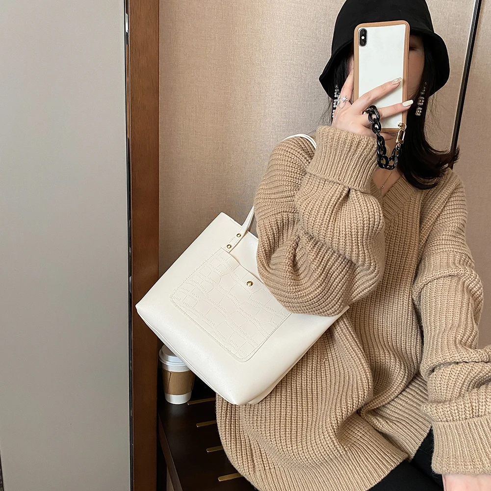 

Simply Crossbody Bags PU Leather Solid Color Simple Commuter Alligator Travel Top-handle Handbags for Women 2020