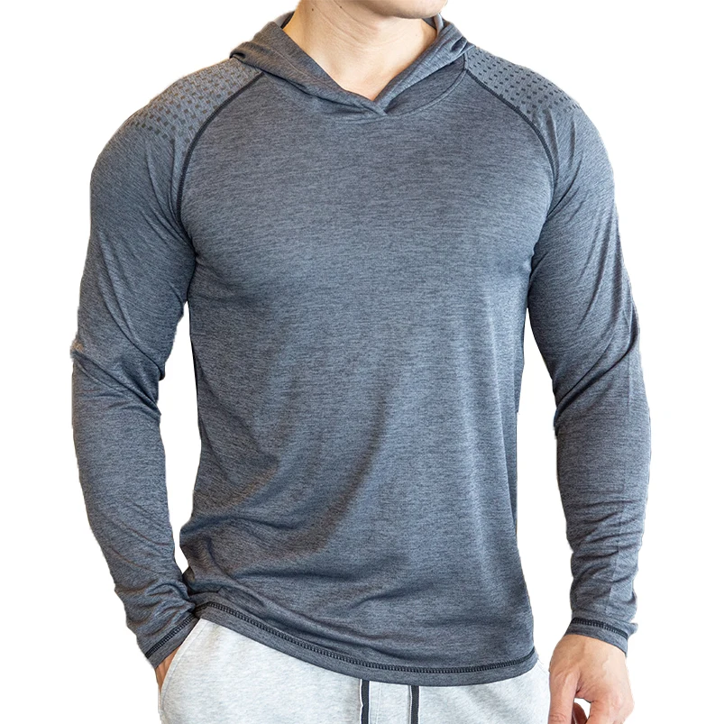 

Autumn Gym Men T Shirt Casual Long Sleeve Slim Tops Tees elastic T-shirt Sports Fitness breathable Quick dry Hooded T Shirt