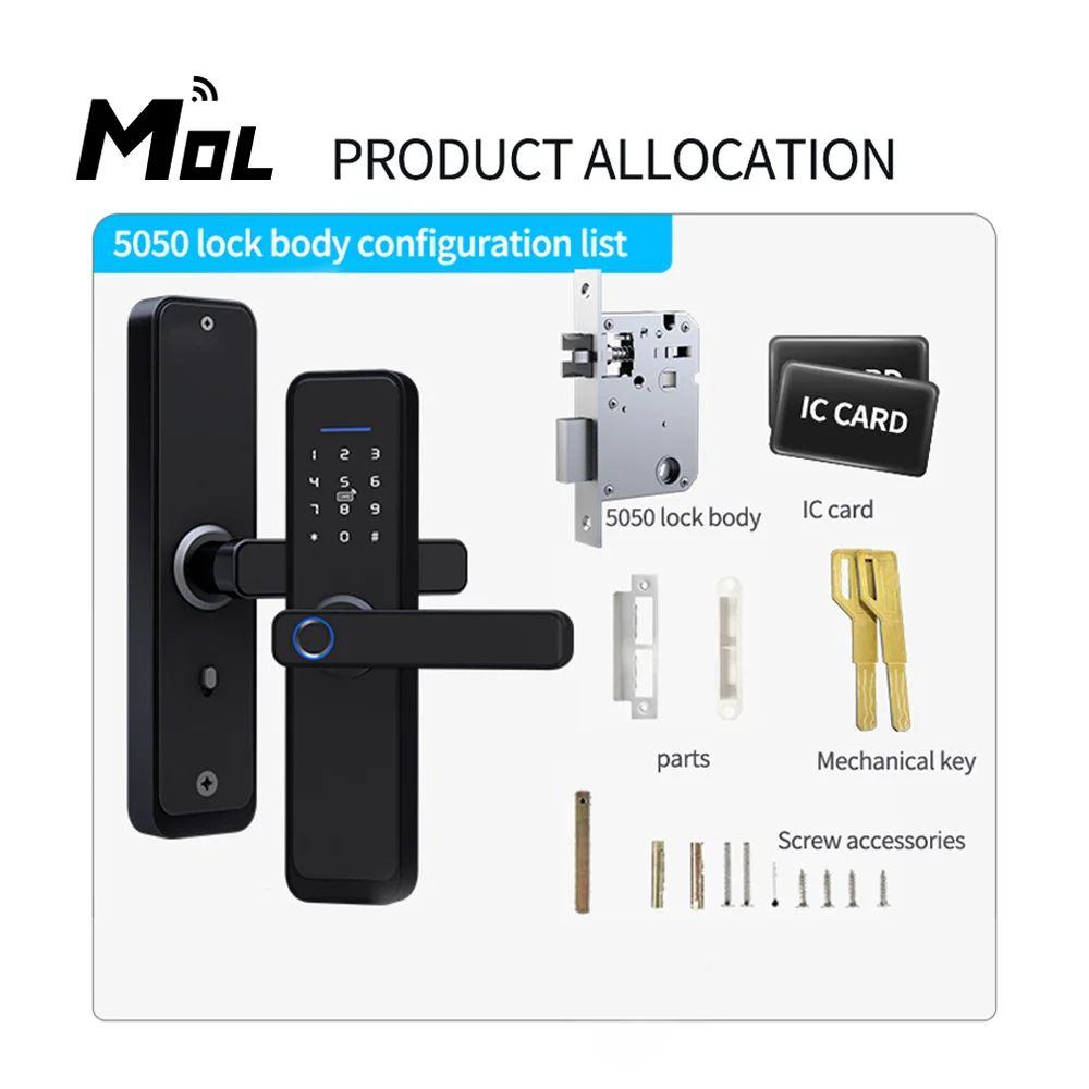 

Tuya Wifi X1 70mmBLACK Electronic Door Lock Security With Tuya APP Remotely/Biometric Fingerprint/Smart Card/Password/Key Unlock