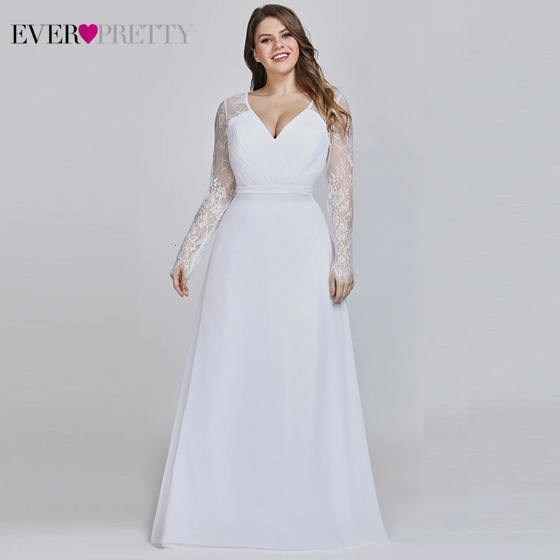 Женские кружевные вечерние платья Ever Pretty, вечерние наряды разных цветов, с V-образным вырезом, длинным рукавом, больших размеров, для выпускного вечера, вечеринки, EP08692, осень - Цвет: White