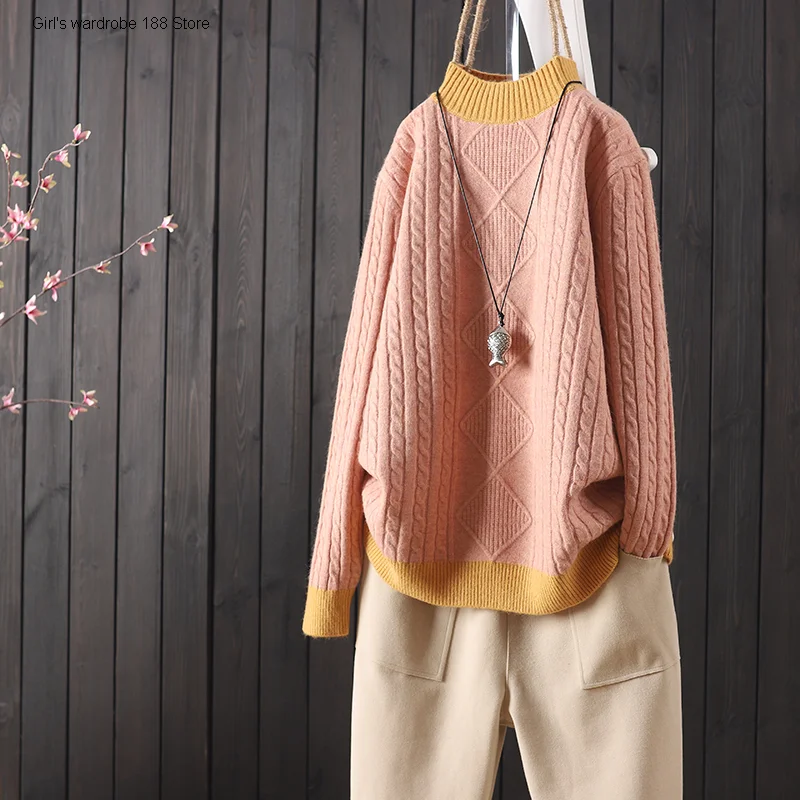 

New products in autumn and winter: loose and versatile color matching long sleeve Pullover Sweater for women's wear and art