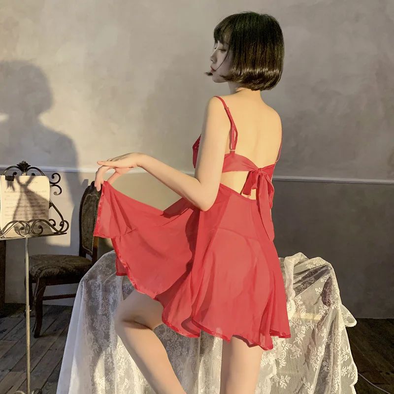 

Ladies Sexy Lingerie Deep V-neck Beauty Back Perspective Temptation Sling Sexy Mesh Pajamas