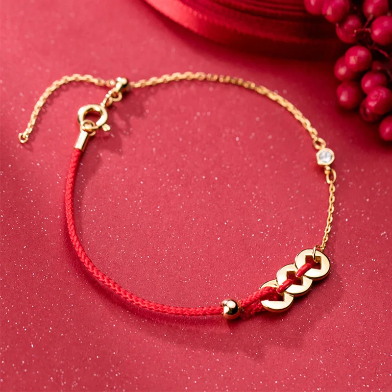 Женский браслет из стерлингового серебра 925 пробы с фианитами золотые монеты