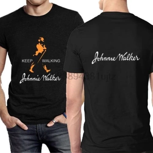 

Johnnie Walker Scotch Whisky Tshirt Black Cotton Tee Two Sides Men Simple Short-Sleeved Cotton T-Shirt Top Tee