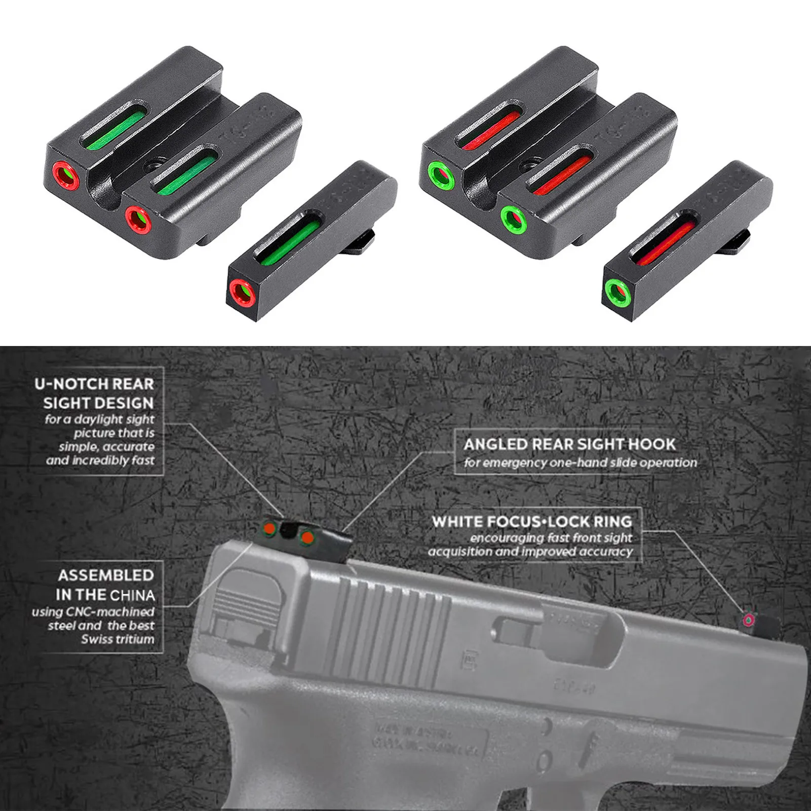 

Combat Notch Rear Sights Focus-lock For Glock Gear Real Red Green Fiber Optic Front For Glock 17/17L Nearby