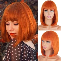 short orange bob wig with bangs for girl synthetic bob wigs naturalwine redblack wig for partydaily wig shoulder length