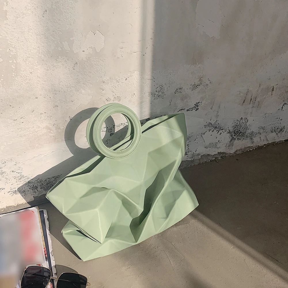 

Spring summer new fashion women bag ring portable tote bags briefcase female fold rhomboid soft clutch handbag 01-SB-shrpgw