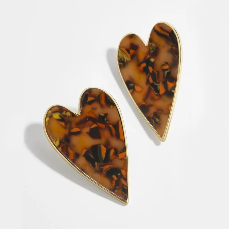 New Lady's Vintage Leopard Acetic Acrylic Heart Stud Earring Fashion Acrylic Statement Earrings For Women Accessories