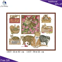 joy sunday cats da517 counted and stamped home decor kittens animal needlepoints needlework embroidery diy cross stitch kits