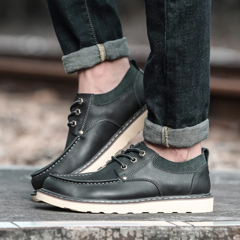 

Men Casual Shoes Man lace up Resistance outdoor breathable oxfords Male genuine Leather Shoes fashion Designer Sneakers shoes