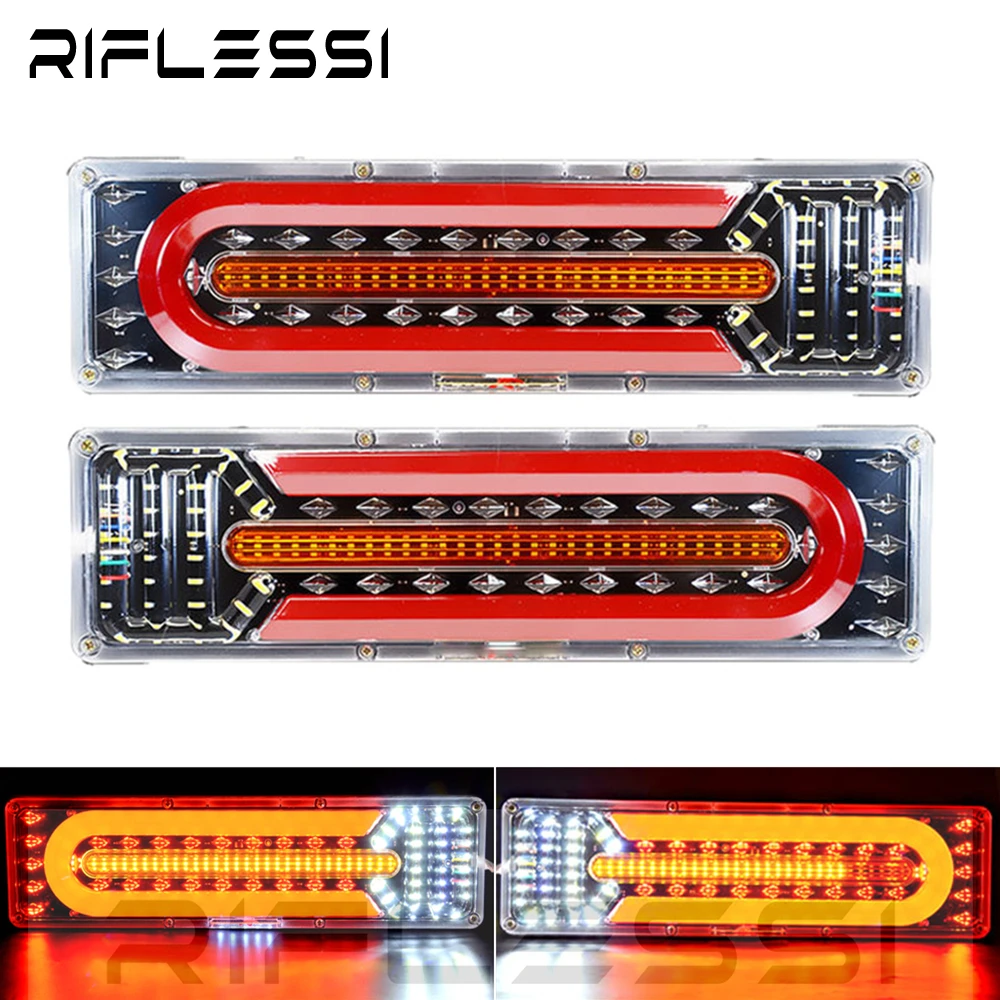 

2 x Truck Tail Lights 24V Tractor Rear Light Trailer Taillight LED Sequential Turn Signal Brake Reverse Lamp Left License Light