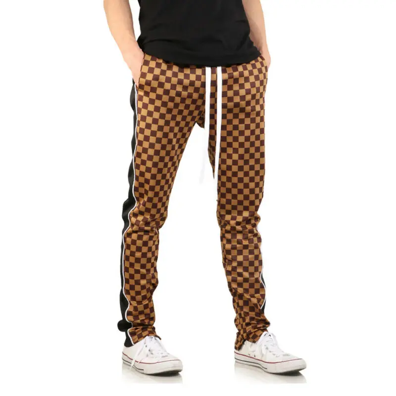 

2019 Newest Fashion Men Gym Slim Fit Trousers Plaid Tracksuit Skinny Jogging Joggers Sweat Pants