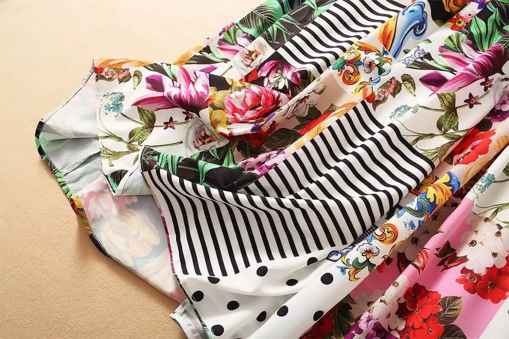 

Summer Runway High Street Fashion Women's Sleeveless Elegant V-neck Colourful Flower Print Ankle Length Dresses