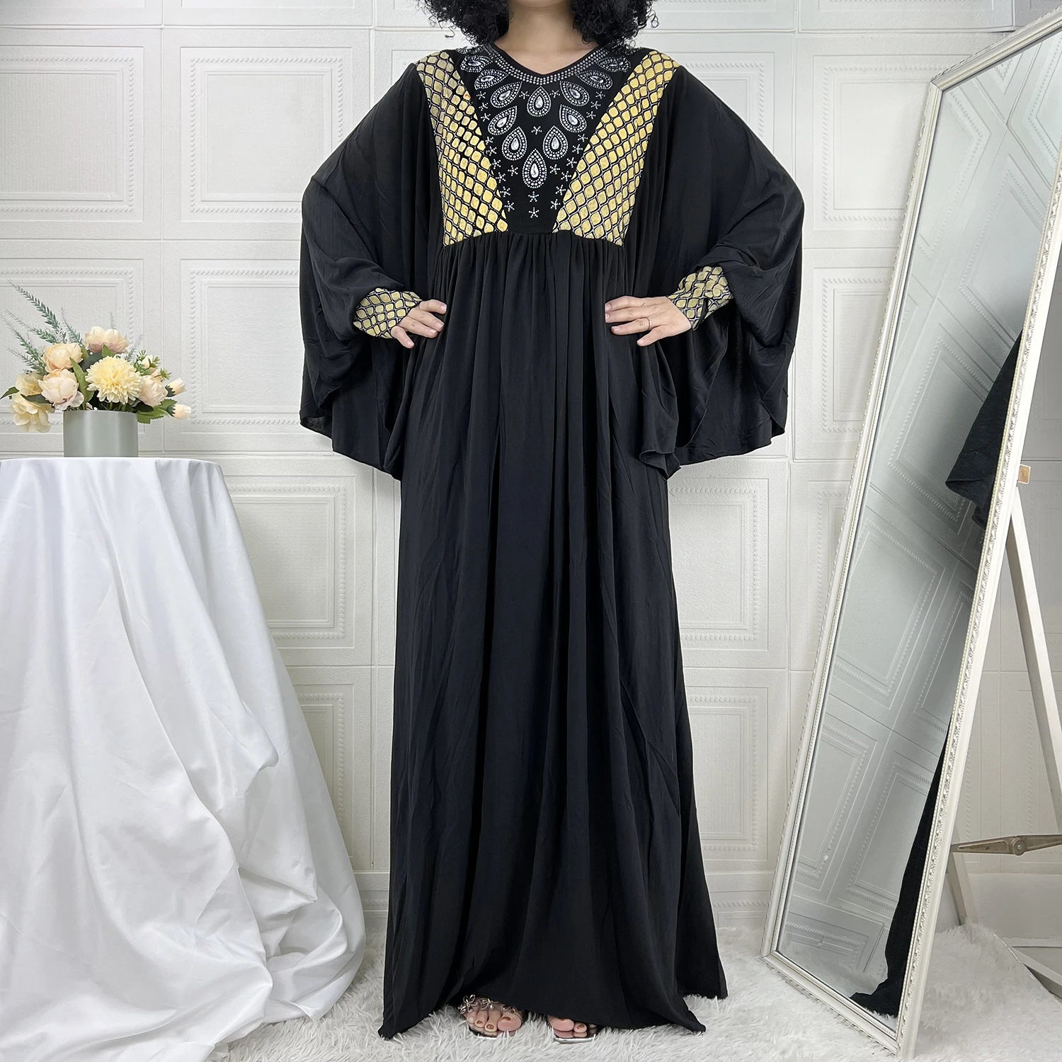 "Черная абайя для женщин, элегантное платье с рукавом летучая мышь, Дубай, Турция, мусульманский хиджаб, платье, кафтан, Марокканское кимоно с..."