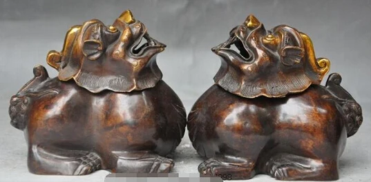  512 + mark china bronze gilt fengshui pixiu статуя единорога Курильница пара|Статуи и скульптуры| |