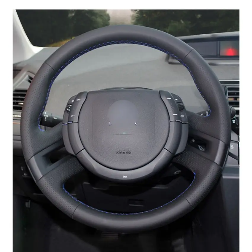 Черные чехлы на руль из искусственной кожи ручная строчка для Citroen C4 Picasso 2007
