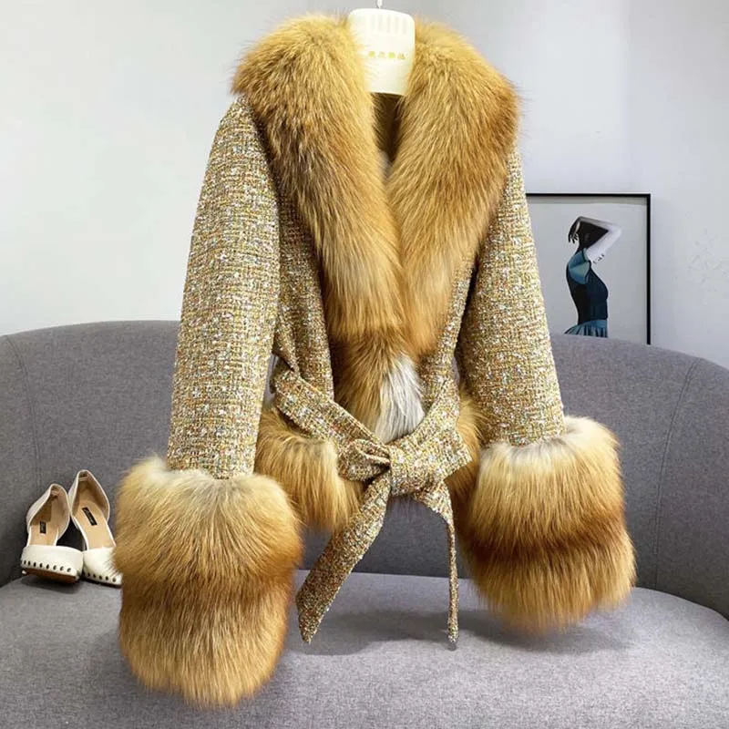 Паркер Женское пальто с воротником из лисьего меха Повседневная женская меховая