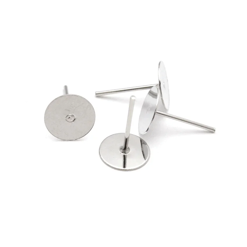 White k Ювелирная фурнитура для рукоделия 50/100 шт пустые столбы плоские круглые серьги шпильки принадлежности для серег, украшений - Цвет: White k