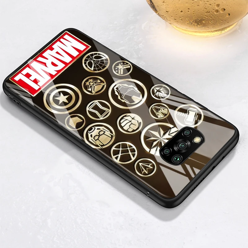 tempered glass hot new shell luxury cover marvel avengers logo superhero for xiaomi poco f3 f2 x3 nfc x2 m2 pro phone case free global shipping