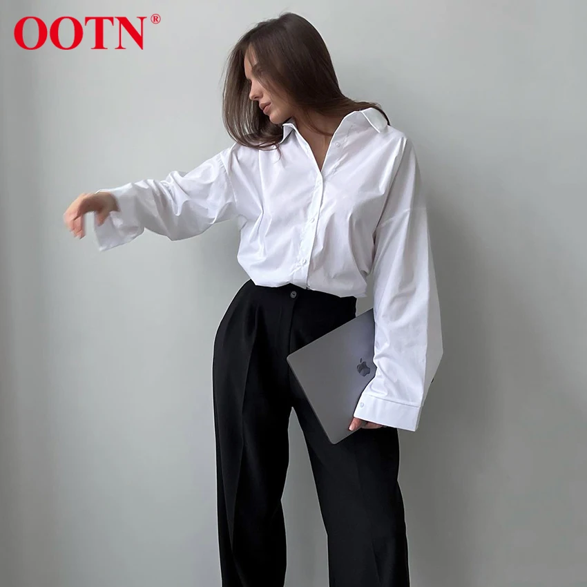 

Женская Офисная рубашка OOTN, белая однотонная Элегантная блузка 2022, подходит ко всему, повседневный свободный весенний женский топ с длинным...