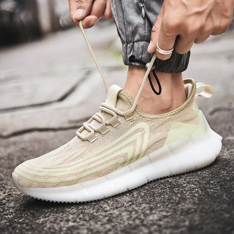 Флуоресцентная обувь для мужчин кроссовки бега из сетчатого материала мягкие