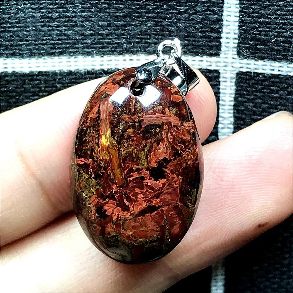 

Top Natural Red Pietersite Pendant For Woman Lady Man Crystal 24x16x8mm Silver Namibia Fire Oval Stone Fashion Jewelry AAAAA