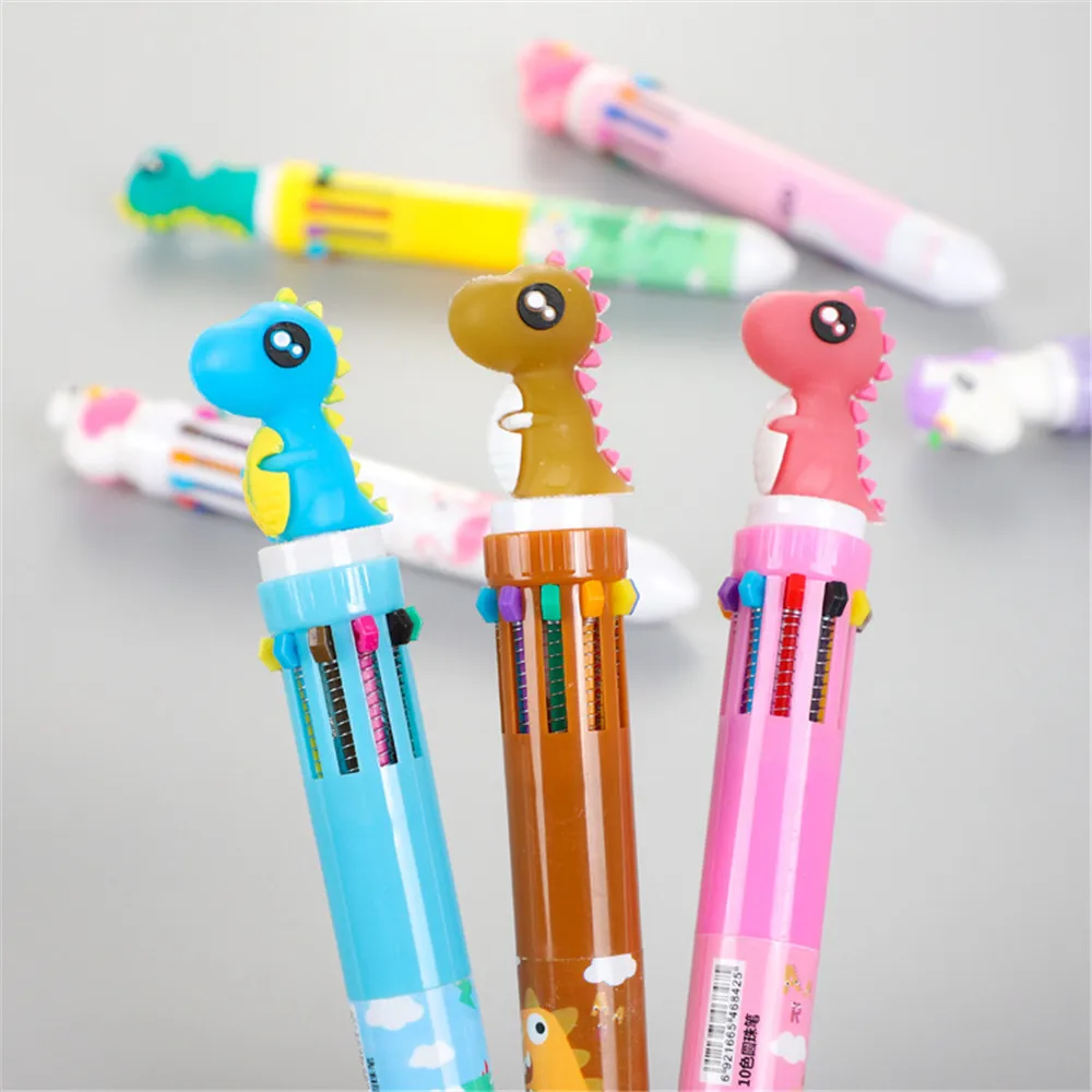 10 Цвета шариковая ручка с милым мультяшным динозавром для письма школьные