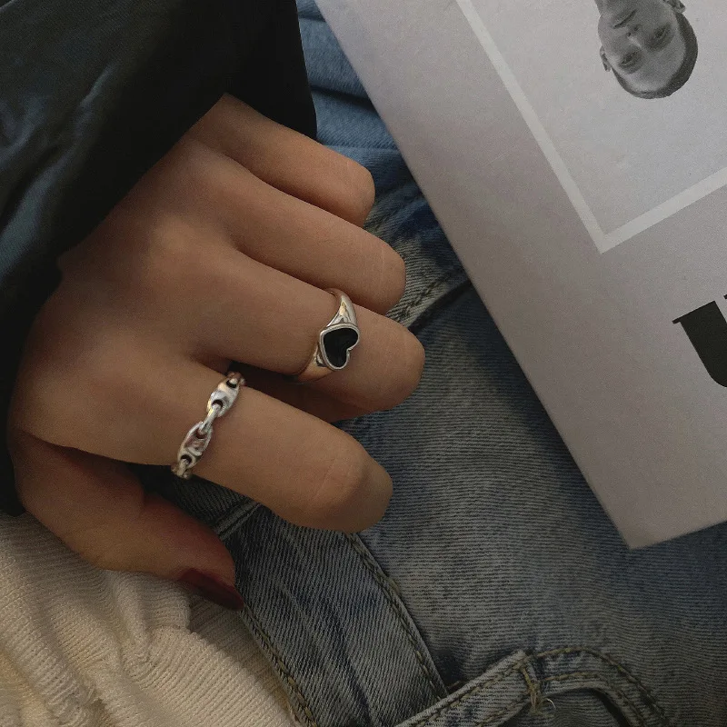 

VENTFILLE 925 Sterling Silver Love Chain Personality Niche Design Ins Tide High Sense Open Ring